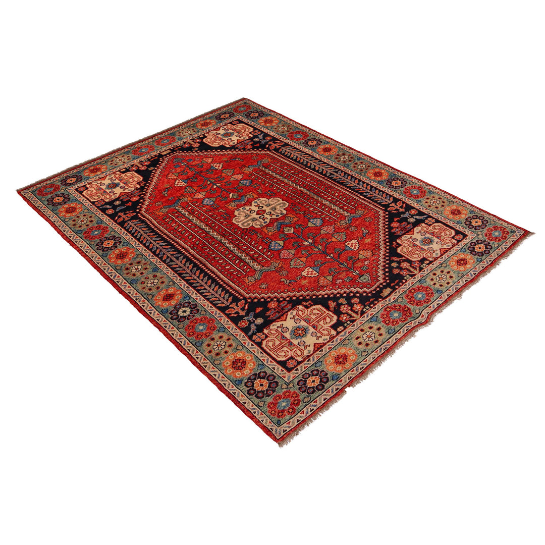 Red Afghan Shirazi Rug 6'5" x 9'6" Hand-Knotted view