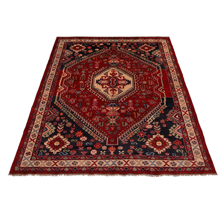 Red Afghan Shirazi Rug 6' 7" x 9' 4" Hand-Knotted detail