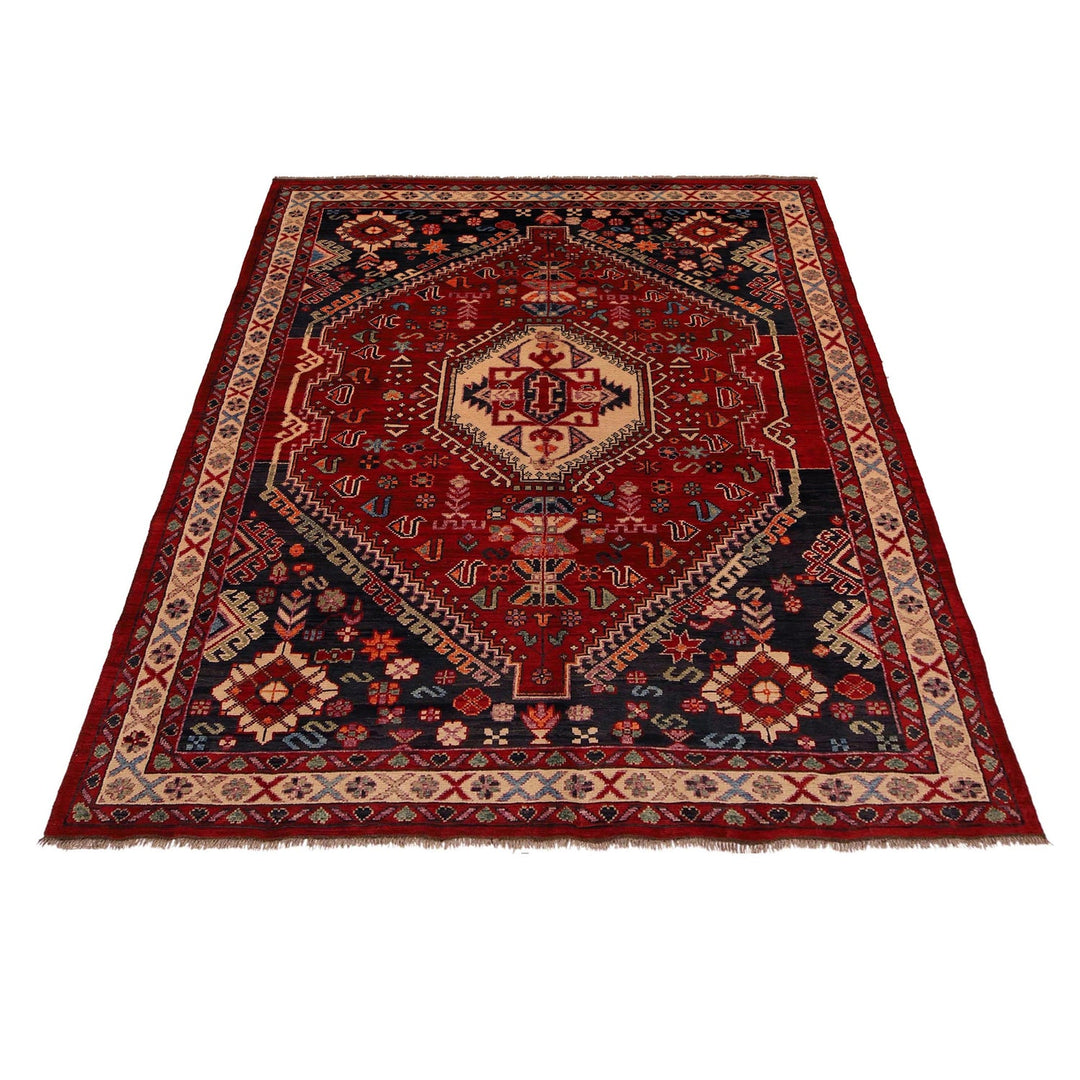 Red Afghan Shirazi Rug 6' 7" x 9' 4" Hand-Knotted detail