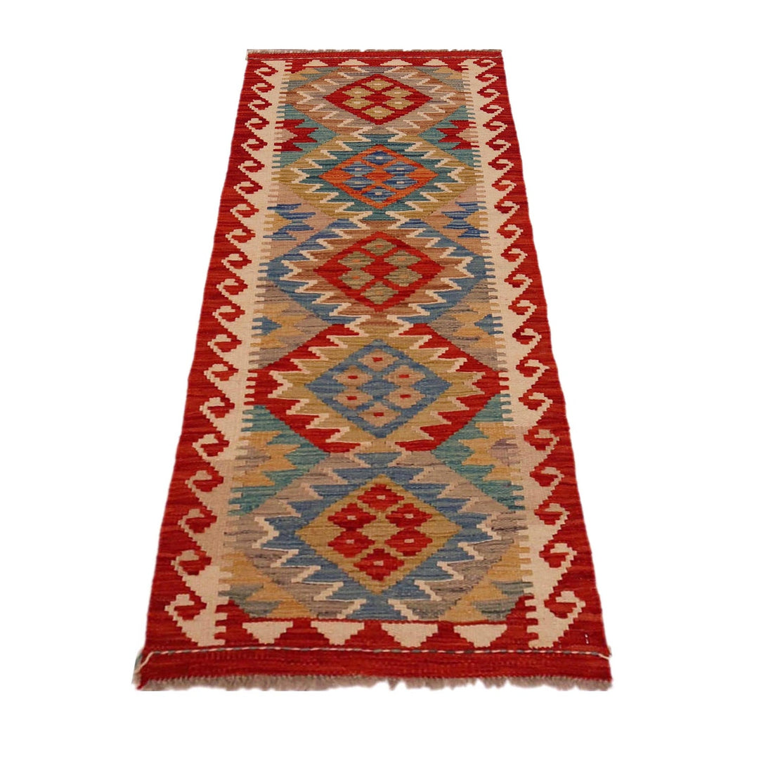 Multi Color ful Flat-Weave Wool Kilim Runner 1' 9" x 4' 11"  - No. AL29414