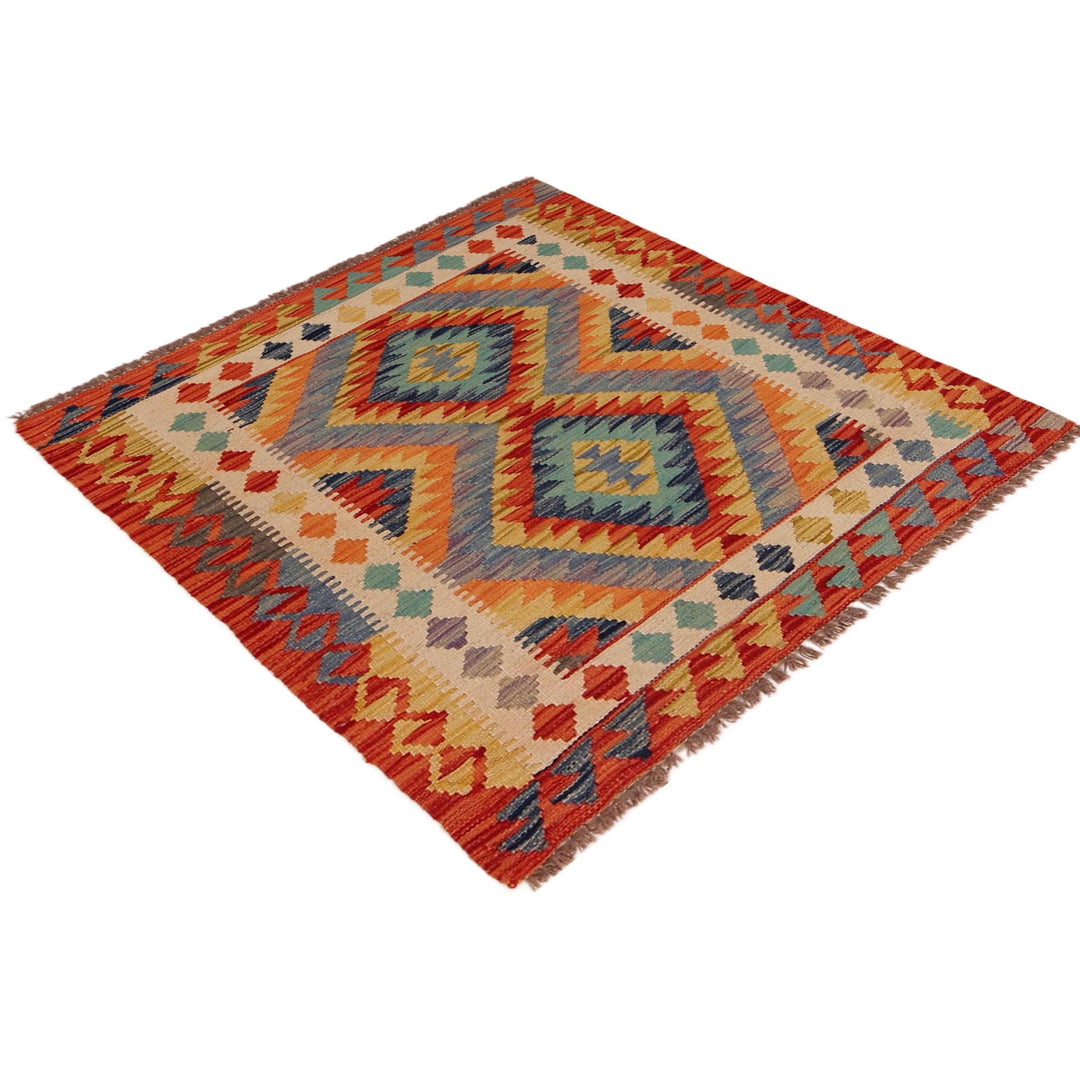 Afghan Kilim Rug 2' 10" x 3' 4" Flat-Weave close-up
