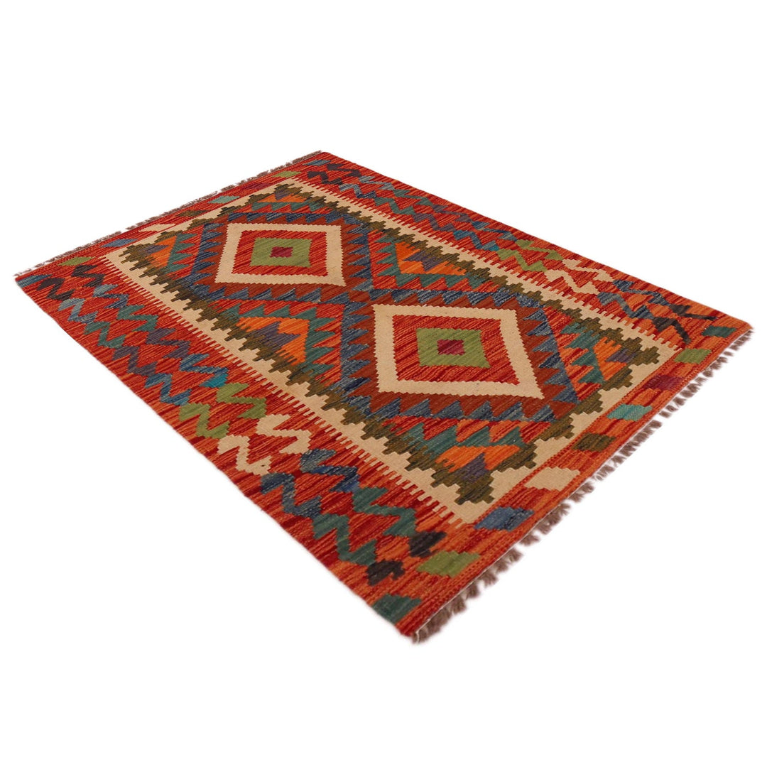 Multi Color ful Flat-Weave Wool Kilim 2' 9" x 4' 2" - No. AL18240