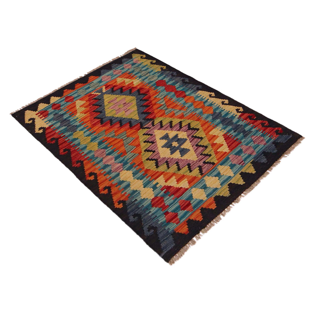 Afghan Vegetable Kilim Rug 2' 8" x 4' 0" Flat-Weave close-up