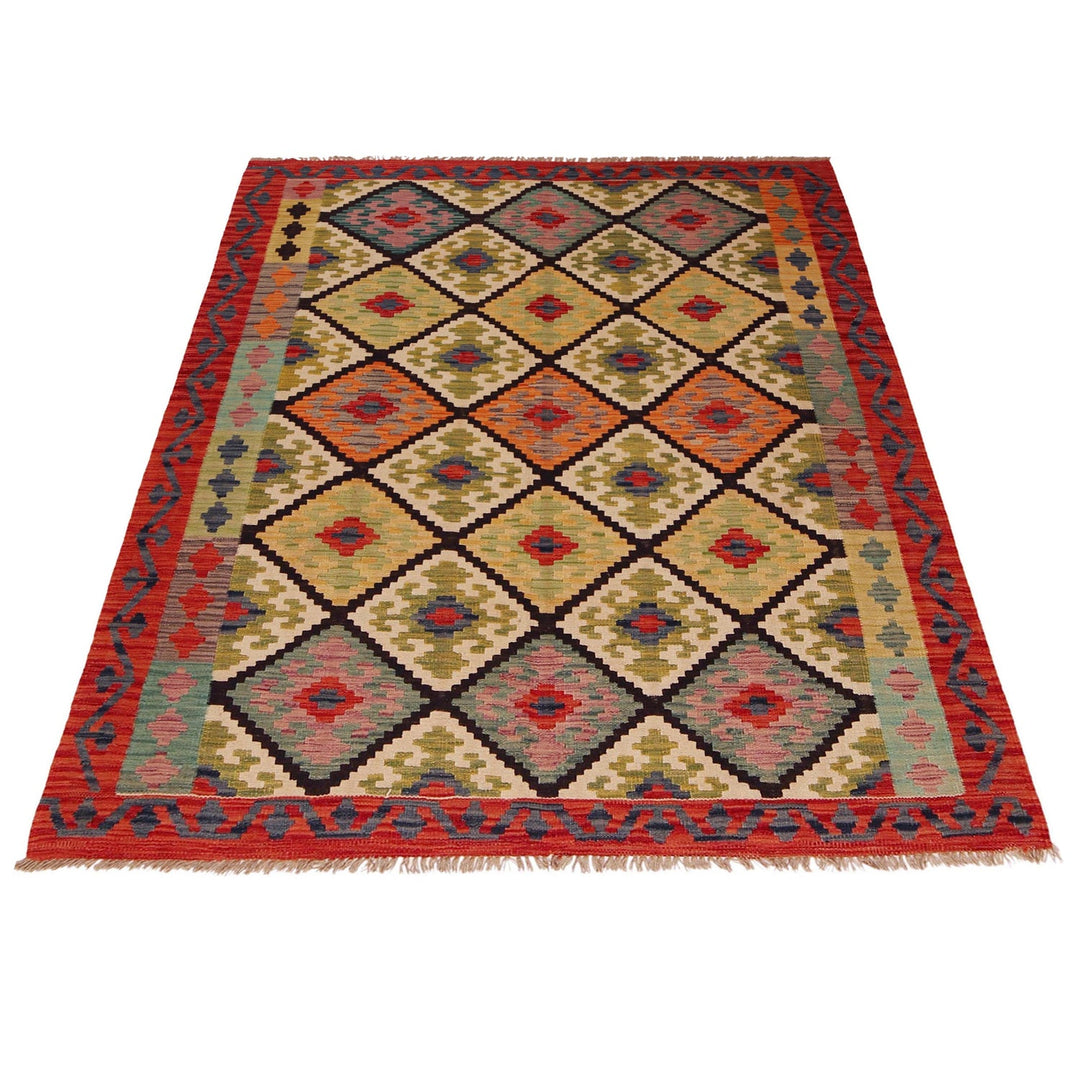 Multi Color ful Flat-Weave Wool Kilim 5' 0" x 6' 10" - No. AL14021