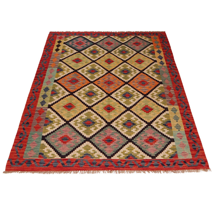 Multi Color ful Flat-Weave Wool Kilim 5' 0" x 6' 10" - No. AL14021
