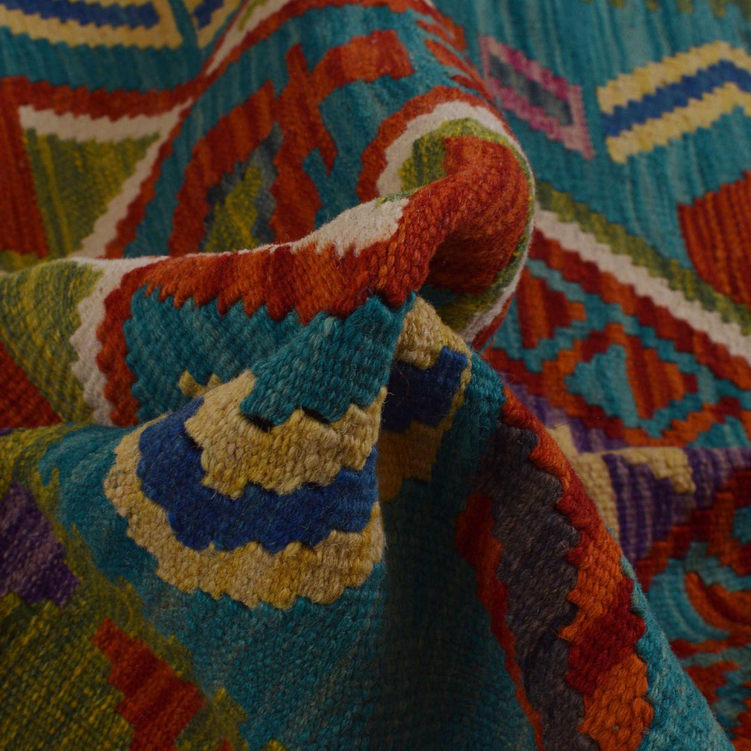 Multi Color ful Flat-Weave Wool Kilim 4' 0" x 5' 7" - No. AL70941