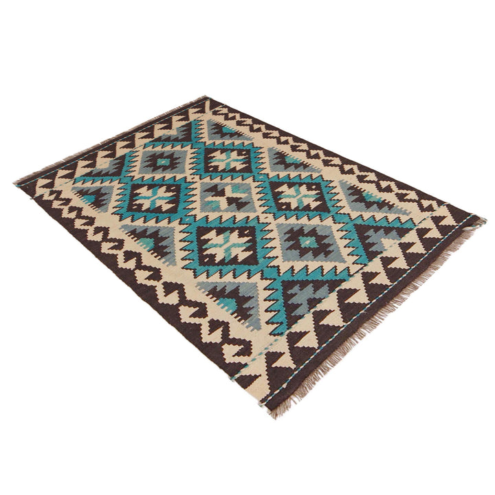 Afghan Vegetable Kilim Rug 2' 10" x 4' 5" Flat-Weave close-up