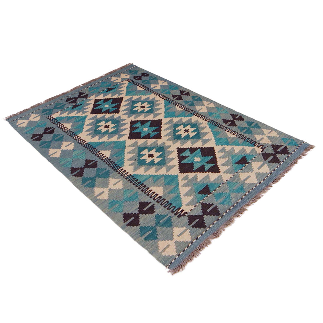 Afghan Kilim Rug 2' 7" x 4' 2" Flat-Weave close-up