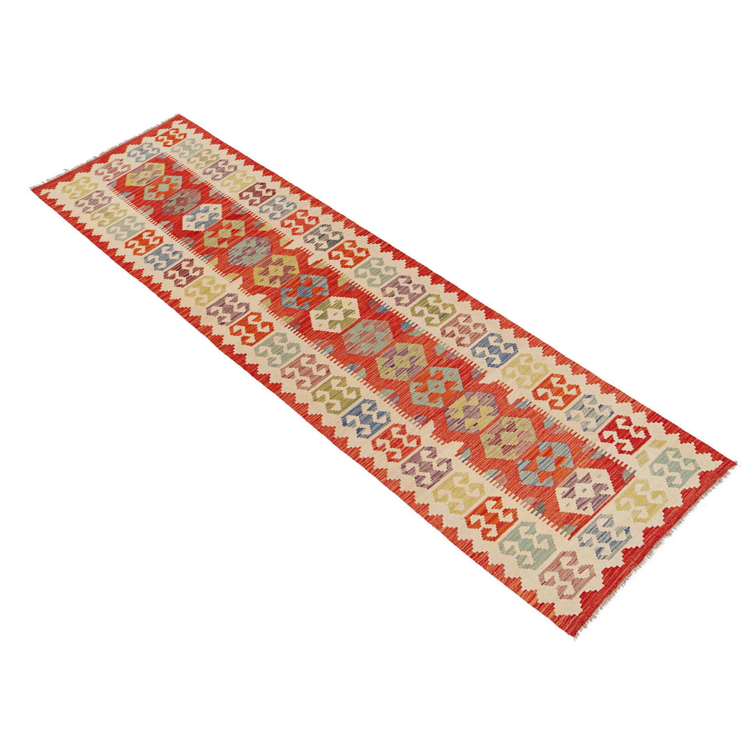 Afghan Vegetable Kelim Runner 2' 10" x 12' 9" Flat-Weave close-up