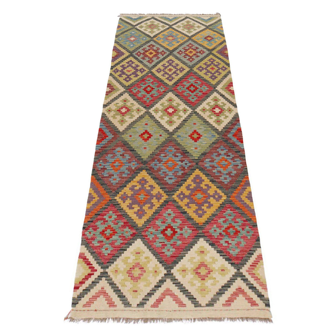 Multi Color ful Flat-Weave Wool Kilim Runner 2' 11" x 9' 8" - No. AL10999