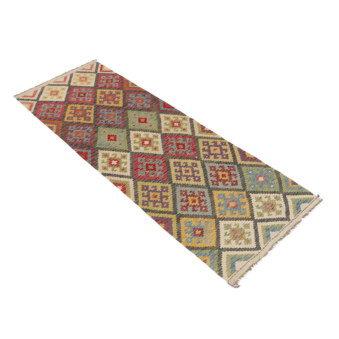 Multi Color ful Flat-Weave Wool Kilim Runner 2' 11" x 9' 8" - No. AL10999