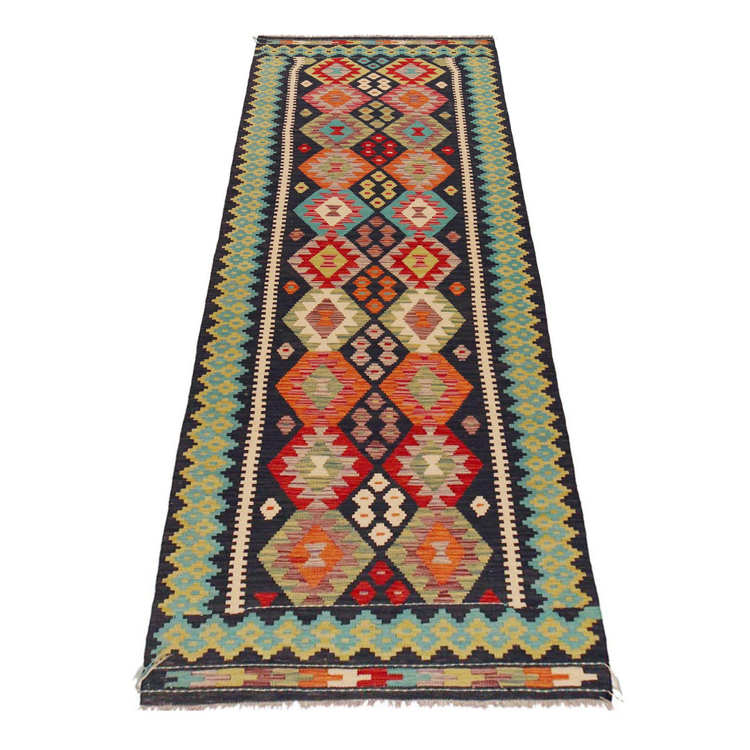 Hand Woven Wool Kelim Runner 3' 1" x 9' 8" - No. AL61509