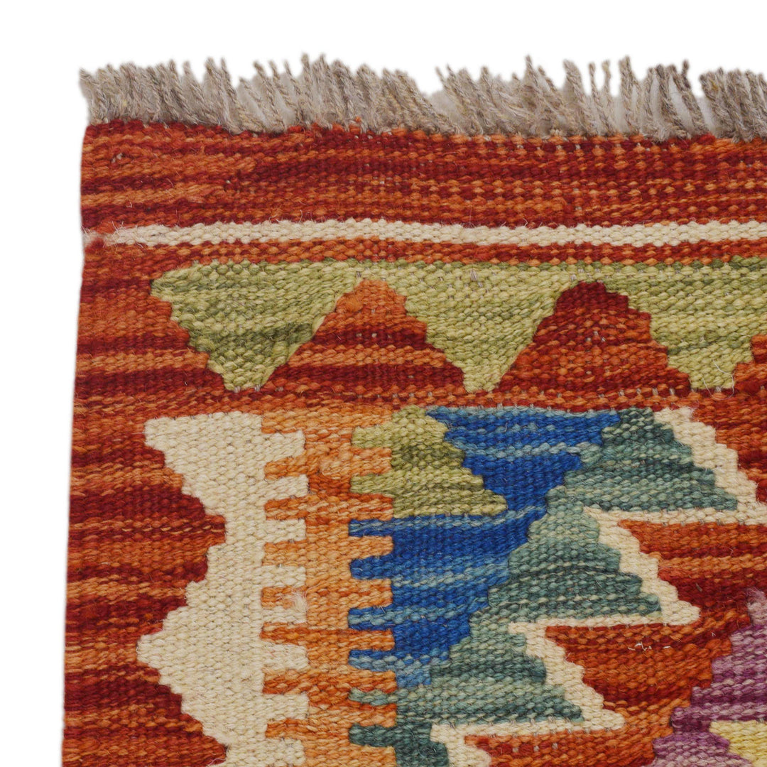 Multi Color ful Flat-Weave Wool Kilim Runner 1' 7" x 4' 9" - No. AL51811