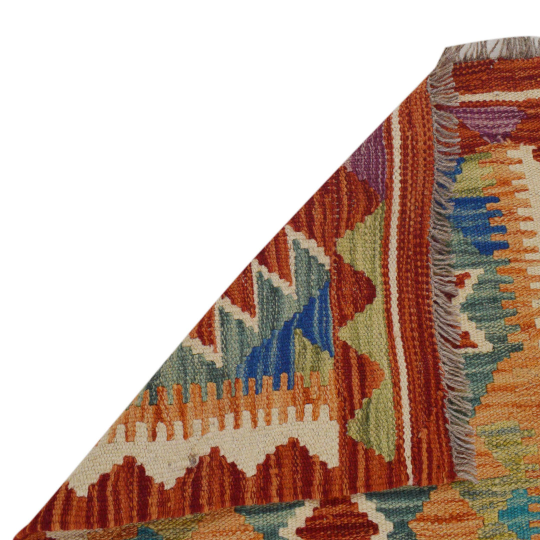 Multi Color ful Flat-Weave Wool Kilim Runner 1' 7" x 4' 9" - No. AL51811