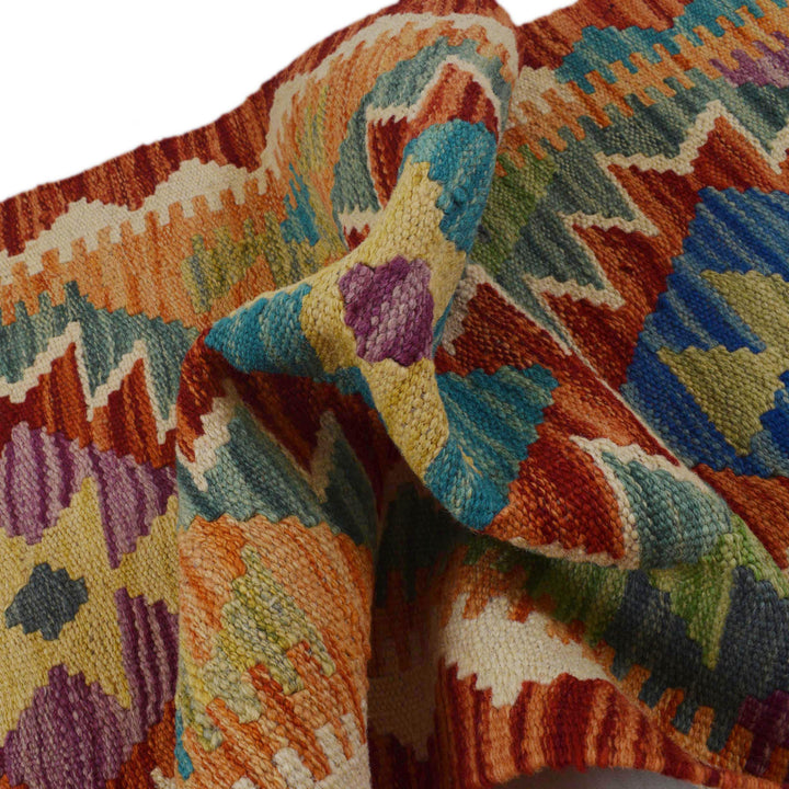 Multi Color ful Flat-Weave Wool Kilim Runner 1' 7" x 4' 9" - No. AL51811