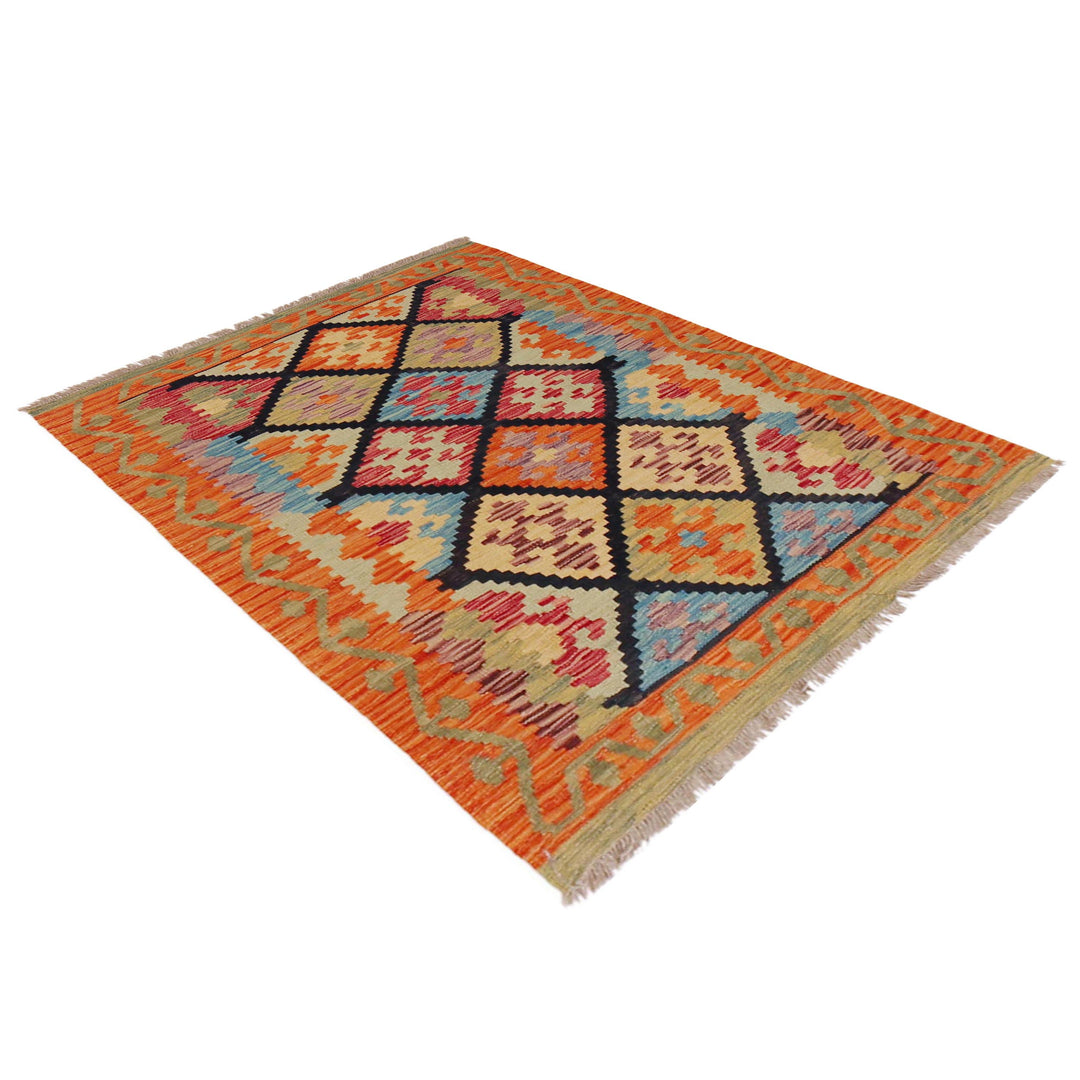 Afghan Kilim Rug 2' 10" x 4' 0" Flat-Weave close-up