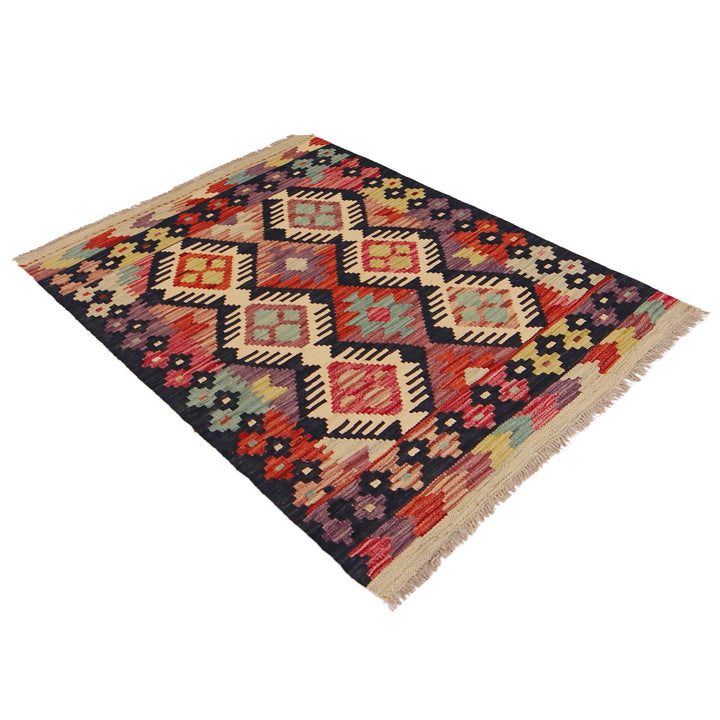 Afghan Kilim Rug 2' 6" x 3' 10" Flat-Weave close-up