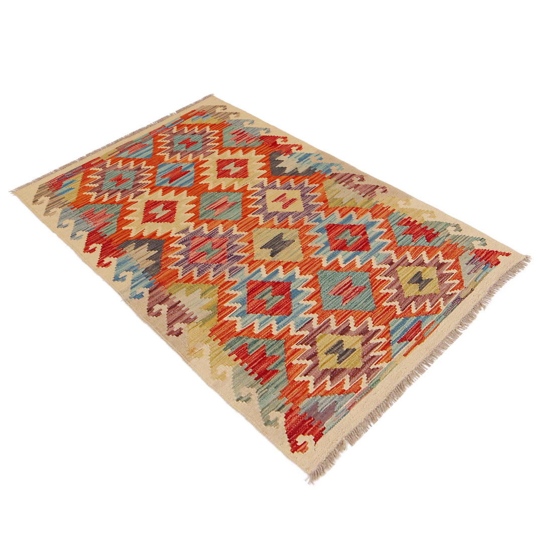 Afghan Kilim Rug 2' 6" x 4' 3" Flat-Weave close-up