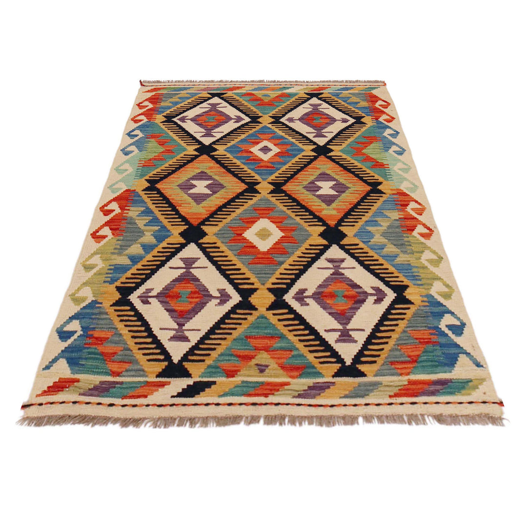 Afghan Vegetable Kilim Rug 2' 10" x 4' 3" Flat-Weave detail