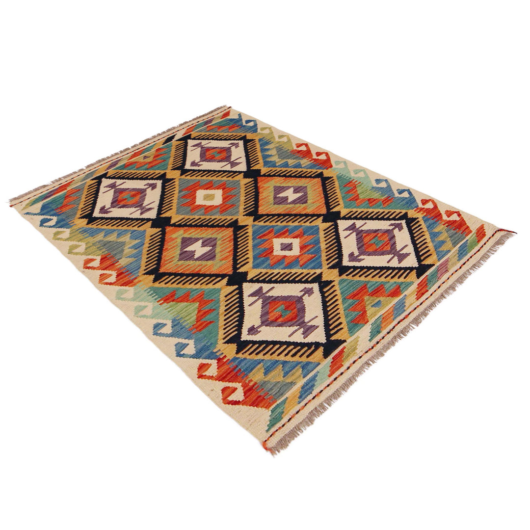 Afghan Vegetable Kilim Rug 2' 10" x 4' 3" Flat-Weave close-up