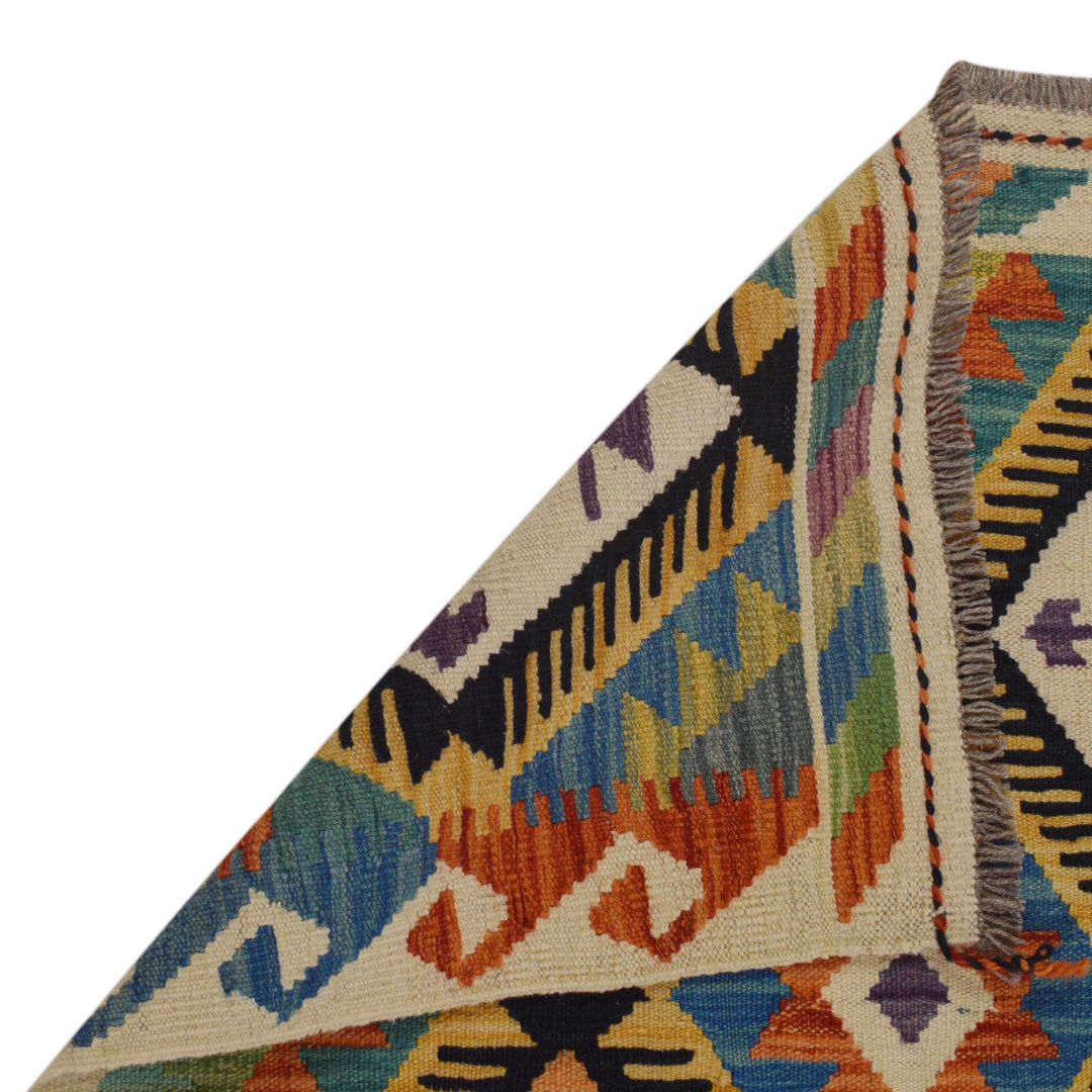 Afghan Vegetable Kilim Rug 2' 10" x 4' 3" Flat-Weave field