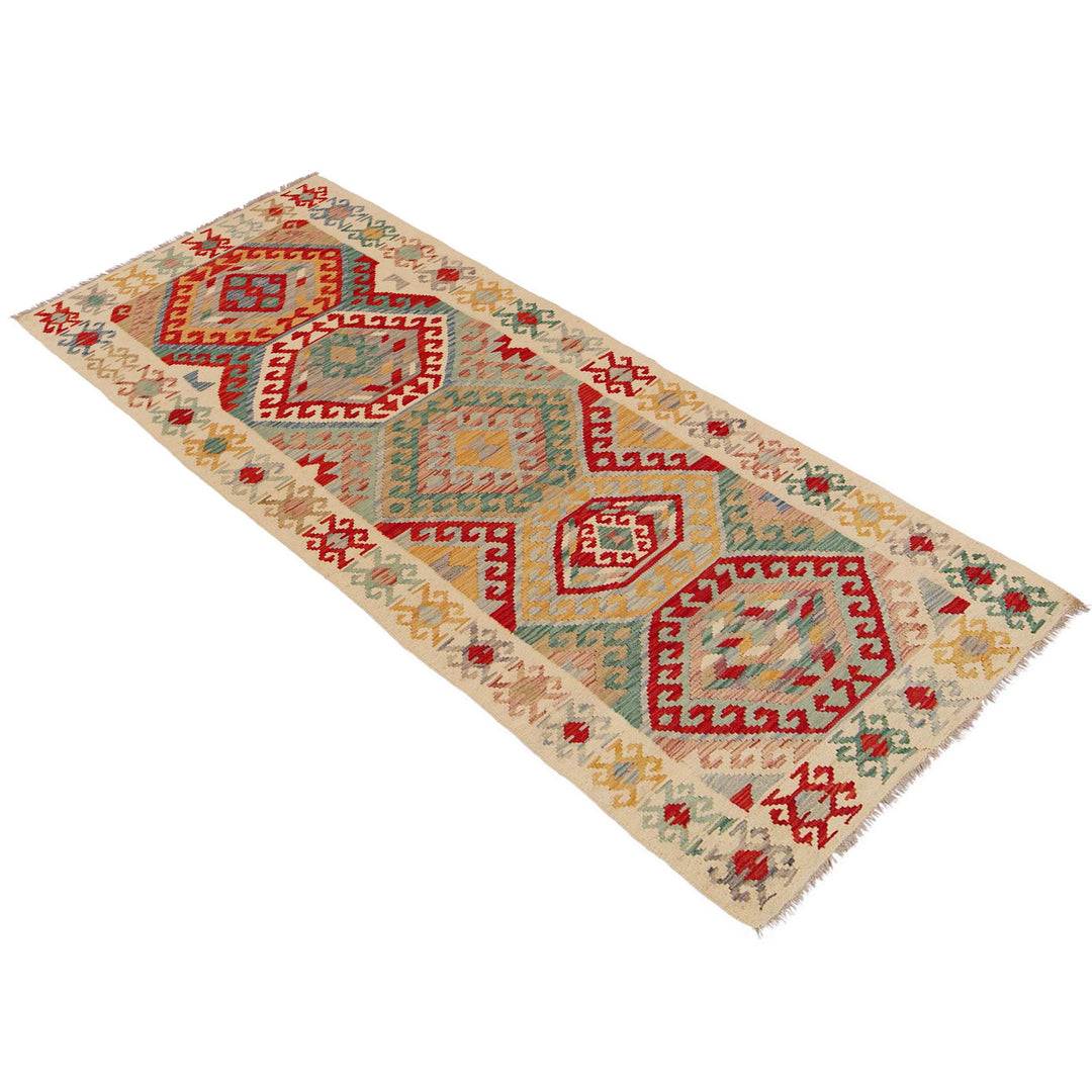 Afghan Kilim Runner 3' 2" x 9' 4" Flat-Weave close-up