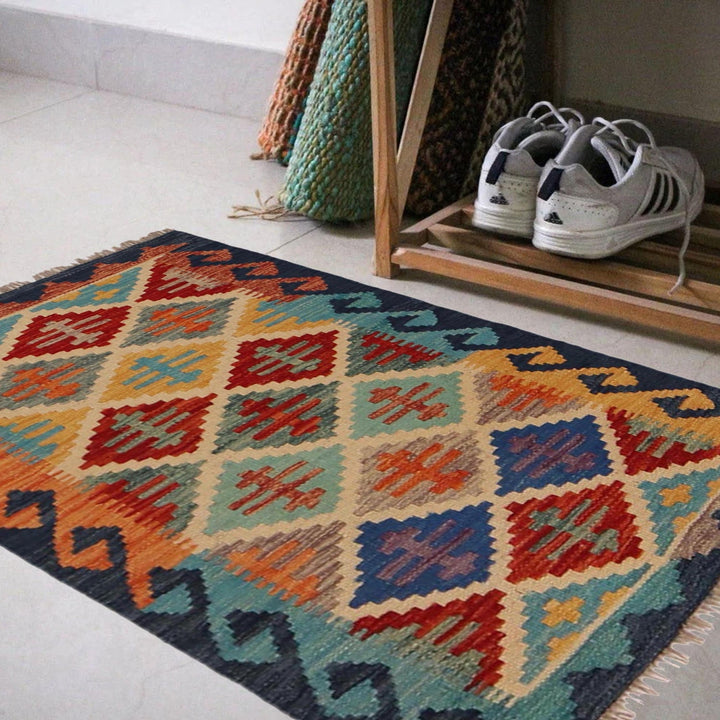 Multi Color ful Flat-Weave Wool Kilim 2' 2" x 2' 11" - No. AL39599