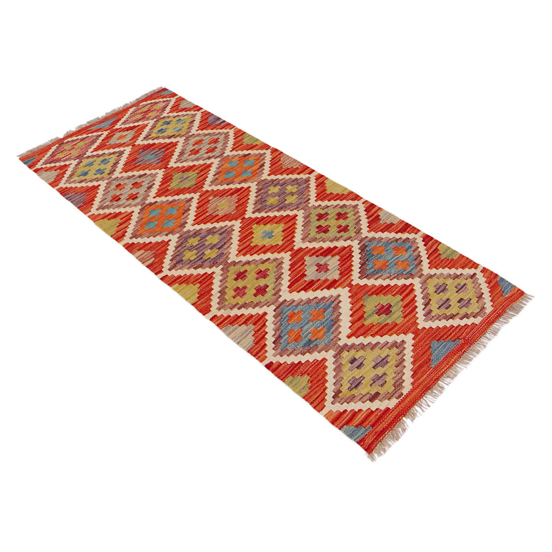 Afghan Vegetable Kilim Runner 1' 9" x 4' 11" Flat-Weave close-up