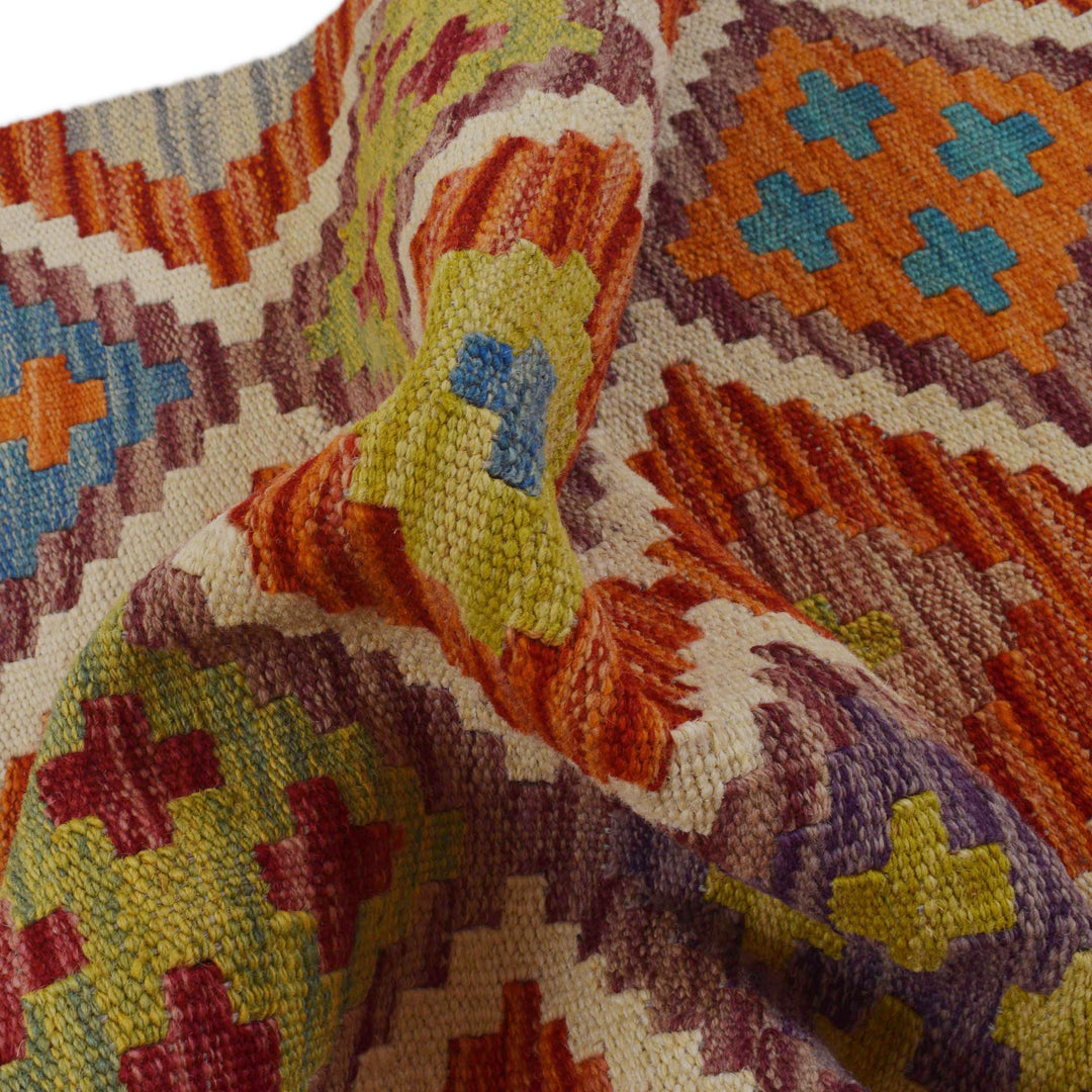 Afghan Vegetable Kilim Runner 1' 9" x 4' 11" Flat-Weave reverse