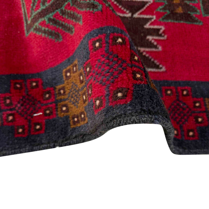 Red Afghan Baluchi Rug 2' 11" x 4' 9" Hand-Knotted field