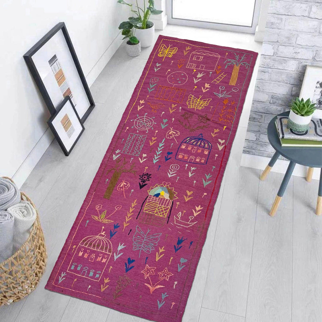 Hand Knotted Embroidery Kelim Runner 2' 7"x 7' 9" - No. AL19709