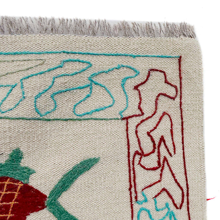 Beige Pakistani Embroidery Kilim Rug 6' 4" x 9' 10" Hand-Knotted | No. AL84891