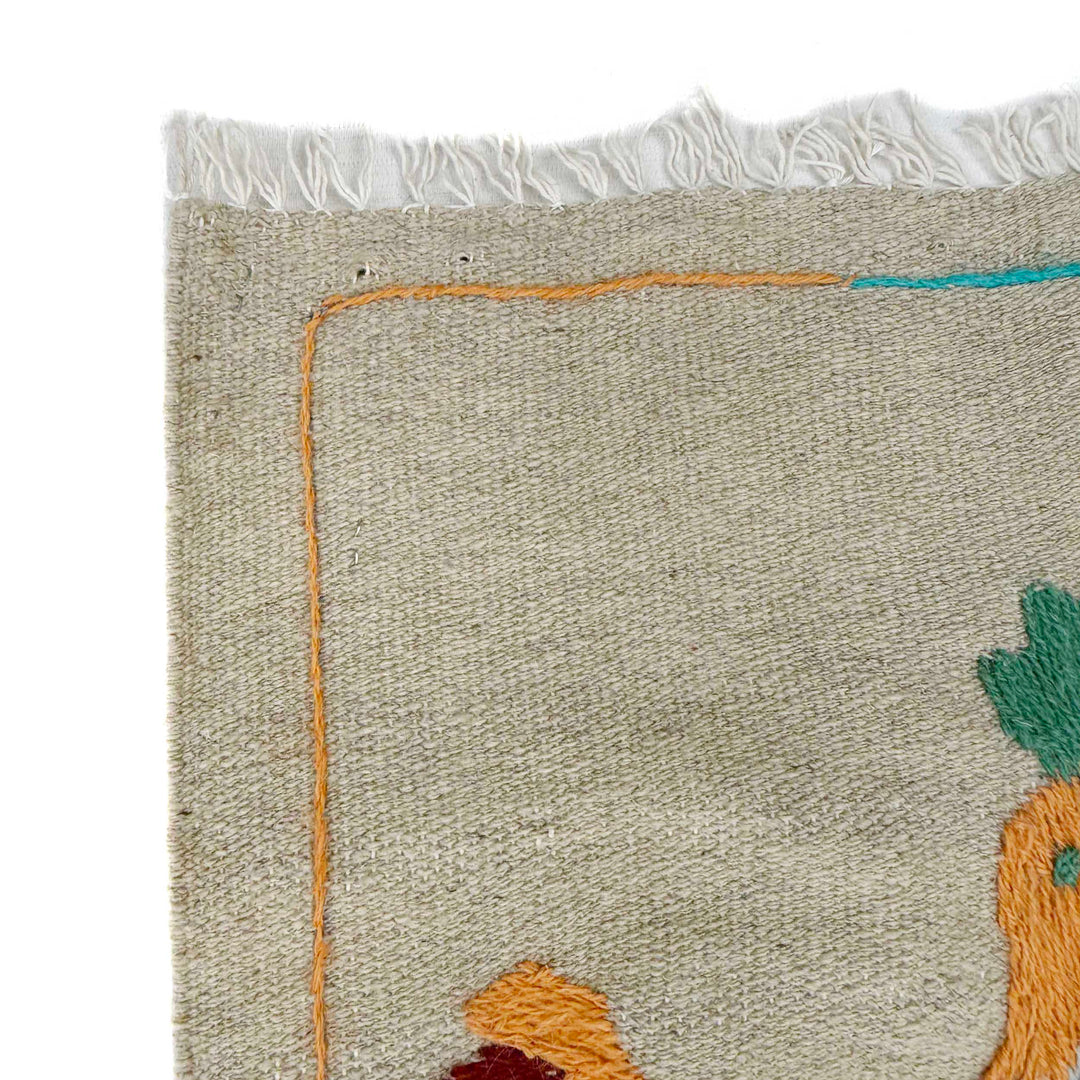 Beige Pakistani Embroidery Kilim Rug 3' 8" x 6' 3" Flat-Weave | No. AL637193