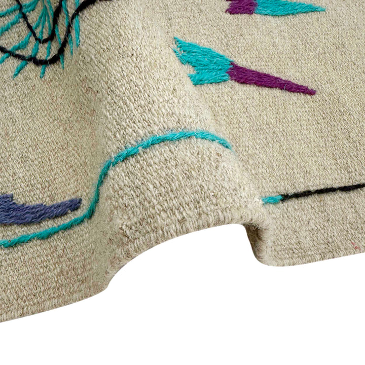 Beige Pakistani Embroidery Kilim Rug 3' 8" x 6' 3" Flat-Weave | No. AL637193