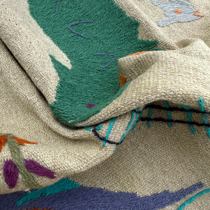 Beige Pakistani Embroidery Kilim Rug 3' 8" x 6' 3" Flat-Weave | No. AL637193