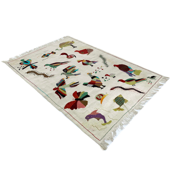 Beige Pakistani Embroidery Kilim Rug 4' 0" x 6' 4" Flat-Weave view