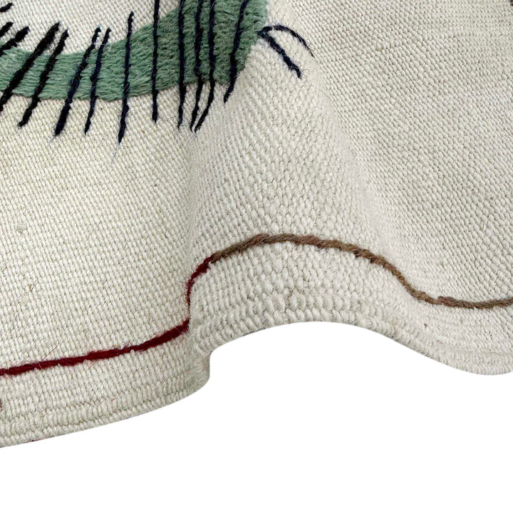 Beige Pakistani Embroidery Kilim Rug 4' 0" x 6' 4" Flat-Weave field