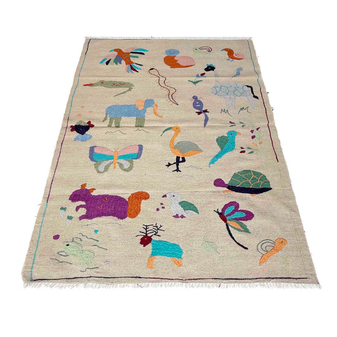 Beige Pakistani Kilim Rug 3'8" x 6'2" Flat-Weave | No. AL35439