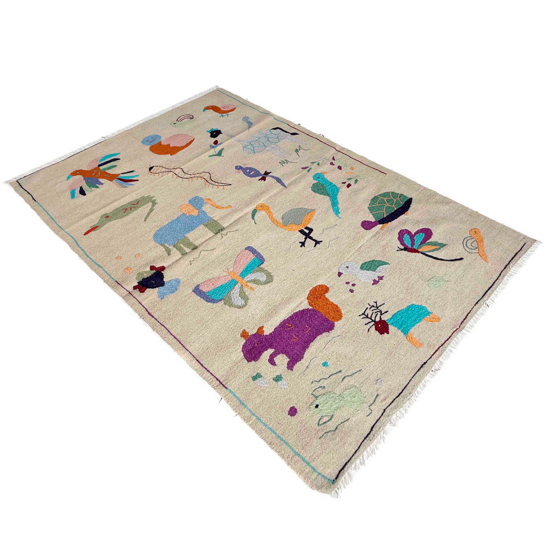 Beige Pakistani Kilim Rug 3'8" x 6'2" Flat-Weave | No. AL35439