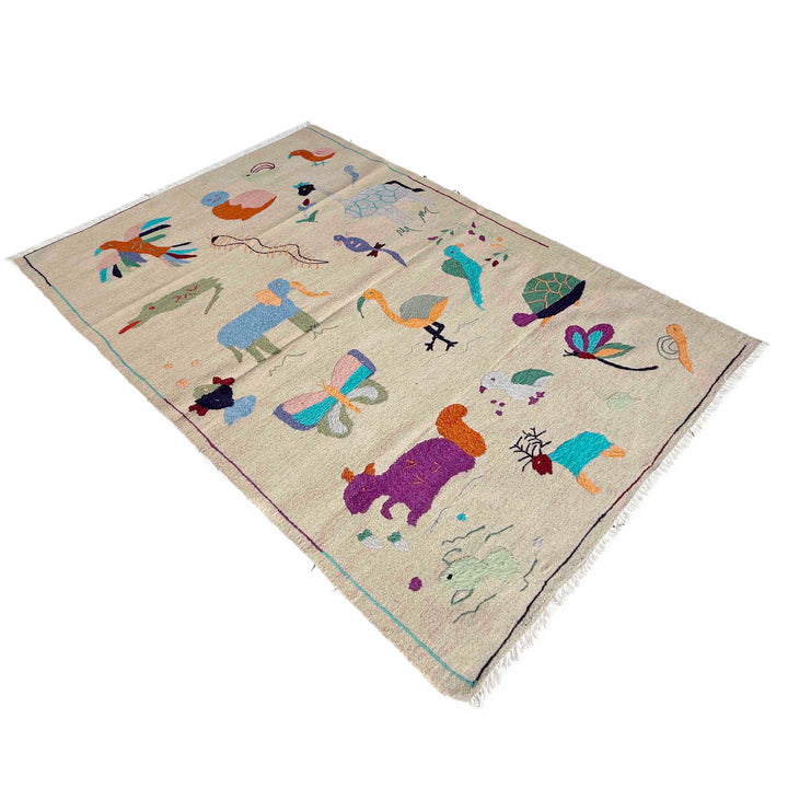 Beige Pakistani Kilim Rug 3'8" x 6'2" Flat-Weave | No. AL35439