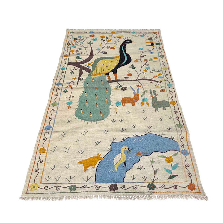 Beige Pakistani Kilim Rug 3' 4" x 6' 7" Flat-Weave detail