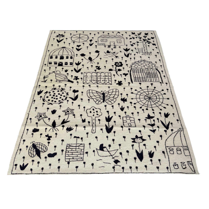 Beige Pakistani Embroidery Kilim Rug 3' 11" x 5' 10" Flat-Weave detail
