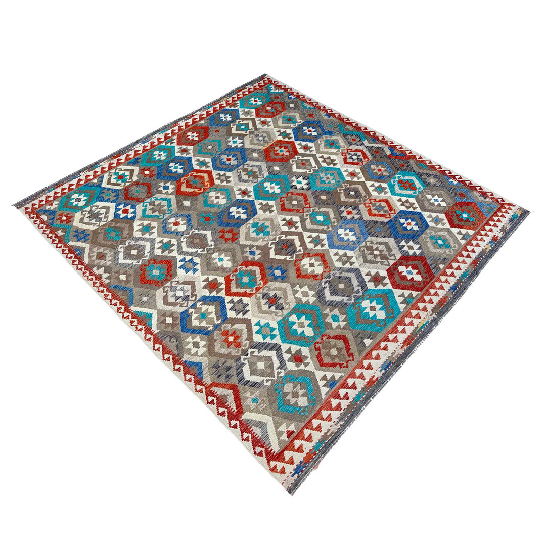 Afghan Vegetable Kilim Rug 8' 3" x 10' 0" Flat-Weave close-up