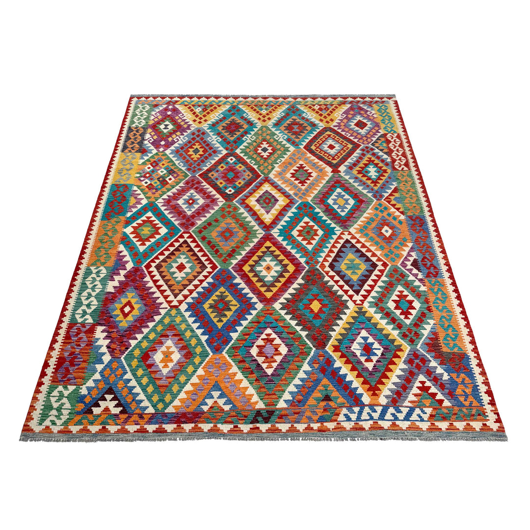 Afghan Vegetable Kilim Rug 8' 5" x 10' 1" Flat-Weave | No. AL26631