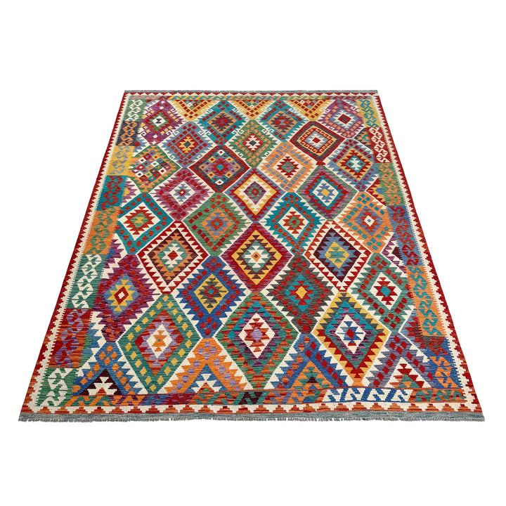 Afghan Vegetable Kilim Rug 8' 5" x 10' 1" Flat-Weave | No. AL26631