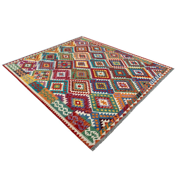 Afghan Vegetable Kilim Rug 8' 5" x 10' 1" Flat-Weave | No. AL26631