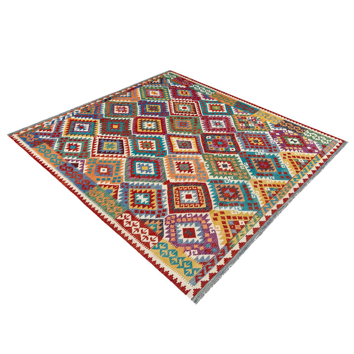 Afghan Vegetable Kilim Rug 8' 5" x 10' 1" Flat-Weave | No. AL26631