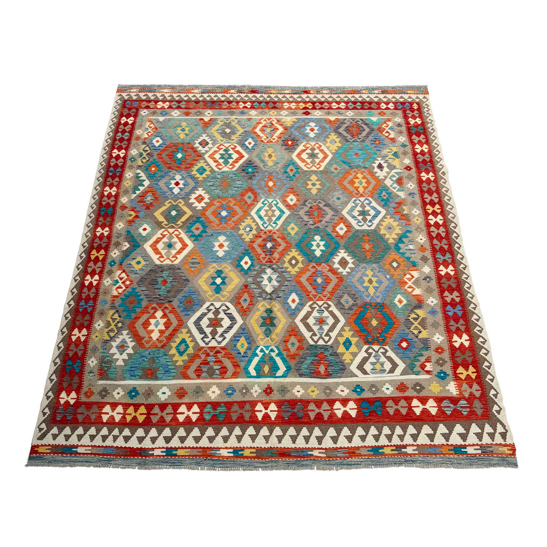 Afghan Vegetable Kilim Rug 8' 6" x 9' 7" Flat-Weave detail
