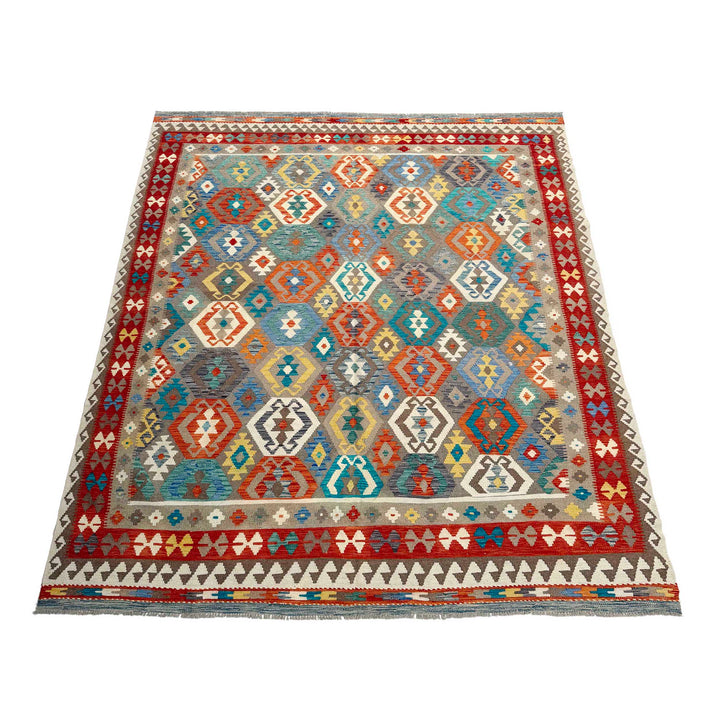 Afghan Vegetable Kilim Rug 8' 6" x 9' 7" Flat-Weave detail