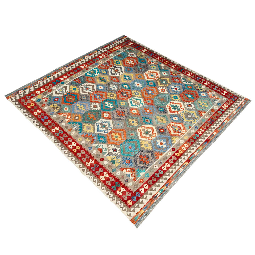 Afghan Vegetable Kilim Rug 8' 6" x 9' 7" Flat-Weave close-up